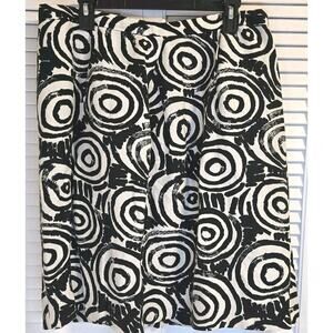 Clements Ribeiro Geometric Black White Design Linen Midi Skirt Size 12 Retro